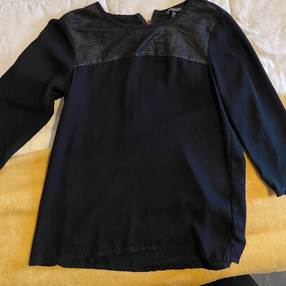 Black, mixed media blouse